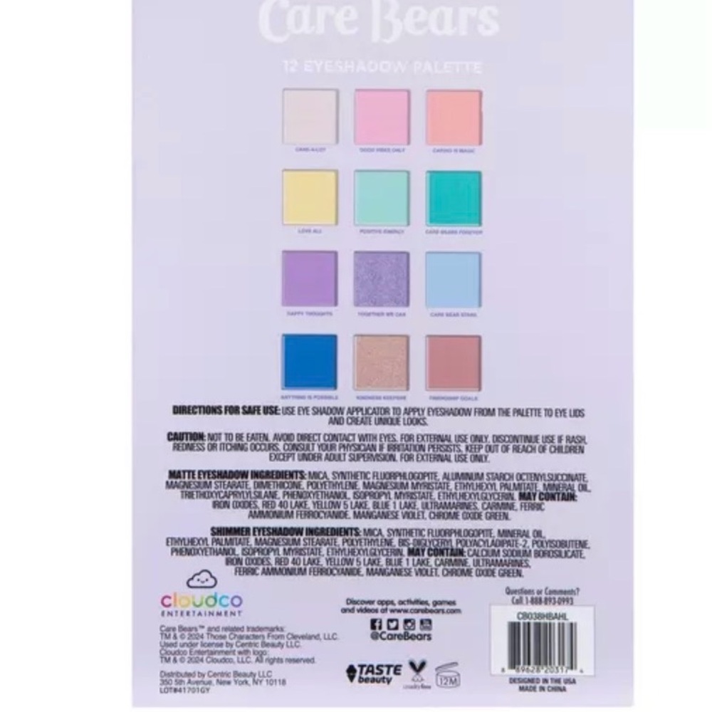 New Care Bears Pastel Rainbow Eyeshadow Palette - Lavender Pink Blue - Picture 2 of 6